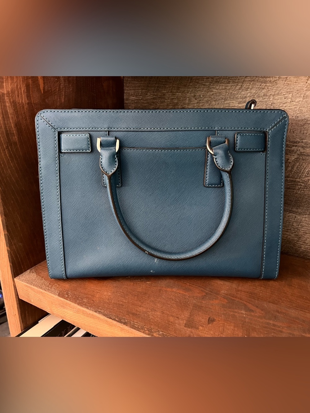 Michael Kors Blue Saffiano Leather Satchel with MK Charm - Picture 2 of 2